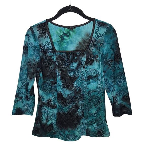 Vintage Y2K Sami & Jo Velvet Burnout Top Whimsygoth Fairy Square Neck Ruched PS - Picture 1 of 10